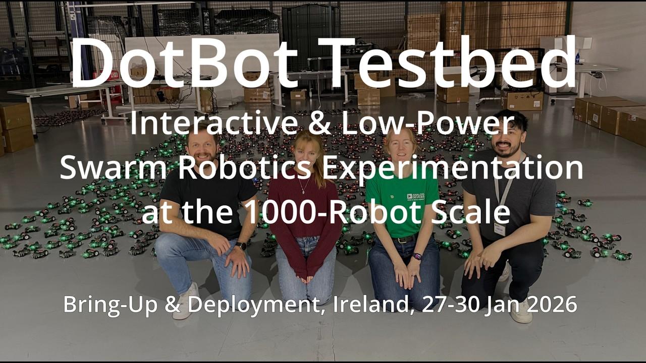 The 1,000 DotBots Testbed video: 725 robots in one deployment. Opens on YouTube.